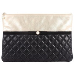 Chanel Pearl O Case Clutch Quilted Lambskin and Calfskin Large