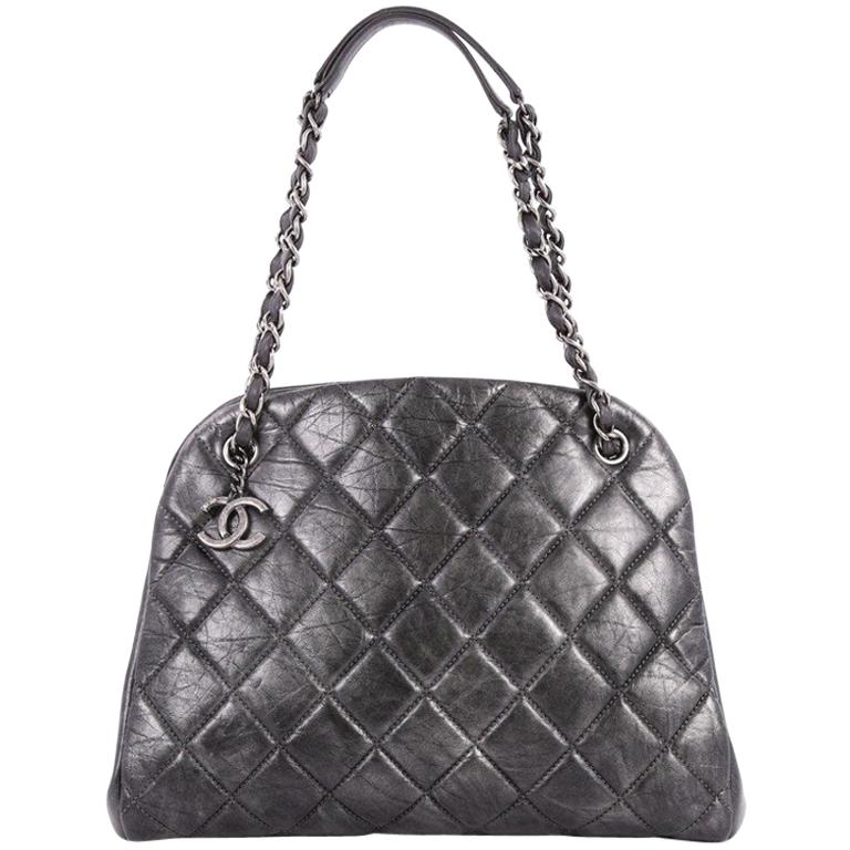 Chanel Just Mademoiselle Handbag Quilted Aged Calfskin Large