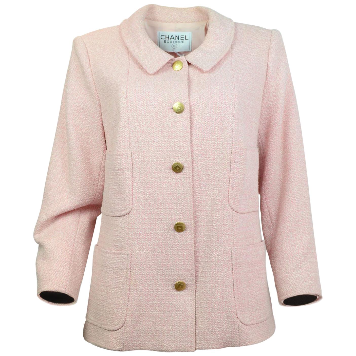 Chanel Pink & White Jacket with Goldtone CC Buttons