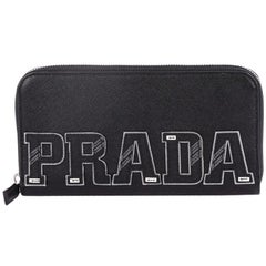 Prada Patches Zip Wallet Saffiano Leather