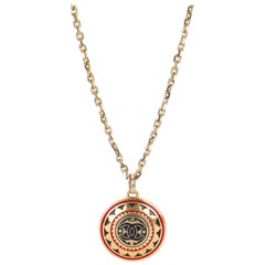1970s Chanel Enamel Gold Pendant Necklace