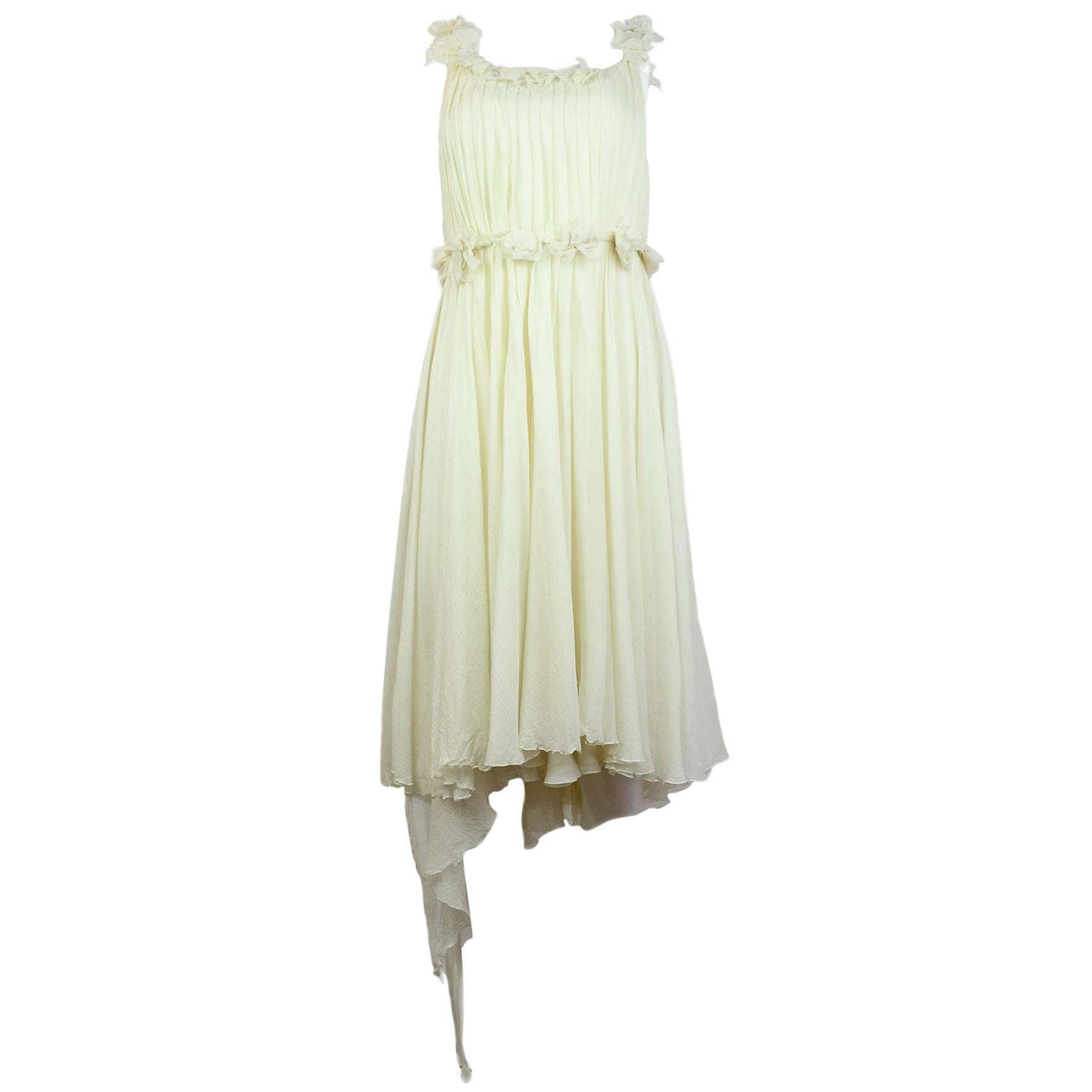 Chanel Cream Silk Chiffon Dress with Mesh Rosettes Sz FR38
