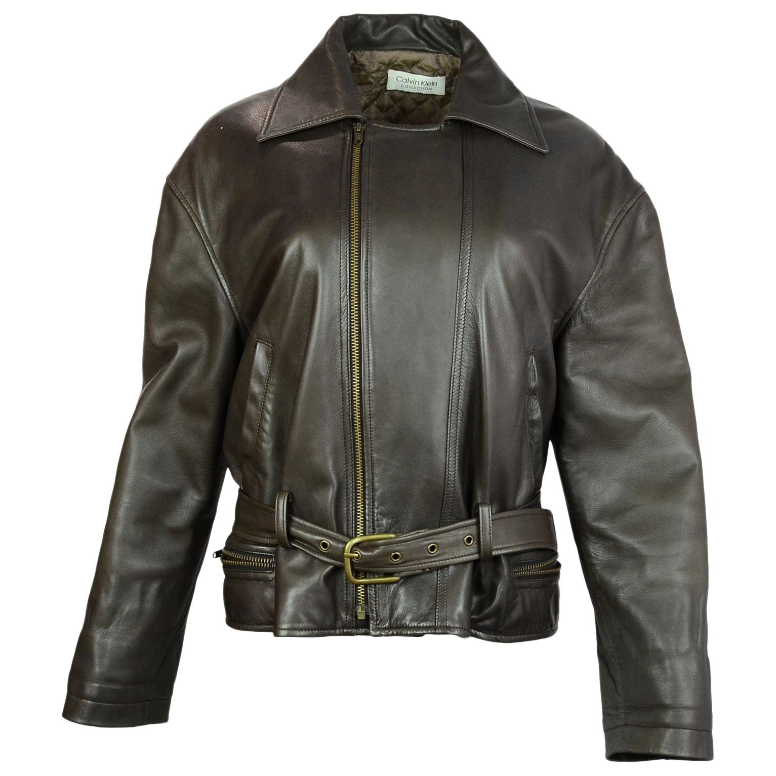 Calvin Klein Collection Brown Leather Jacket 