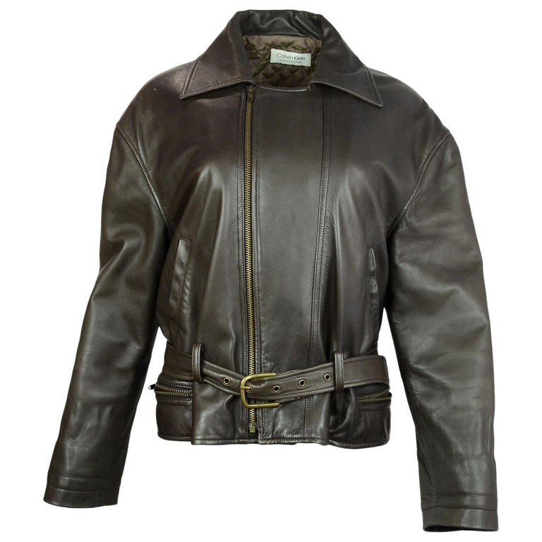 Calvin Klein Collection Brown Leather Jacket For Sale at 1stDibs ...