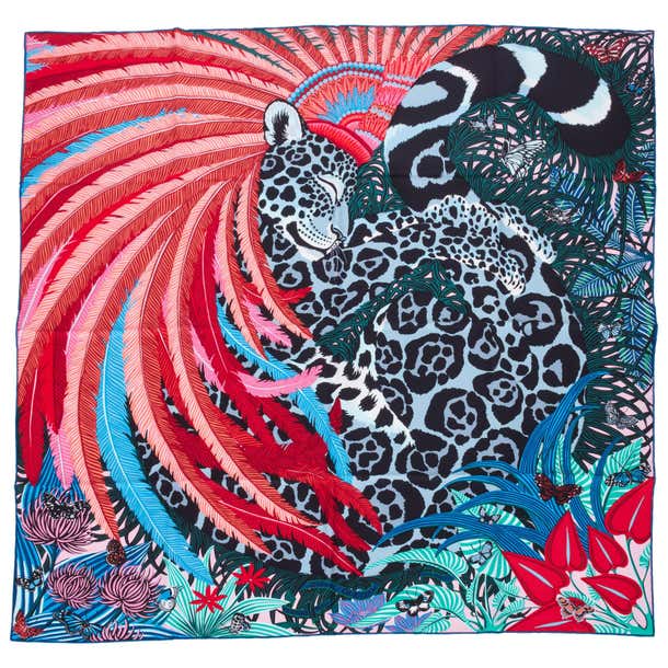 Hermes Jaguar Quetzal Silk Scarf at 1stDibs | hermes jaguar scarf ...
