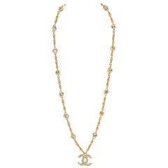 1970s Chanel Rhinestone CC Gold Necklace