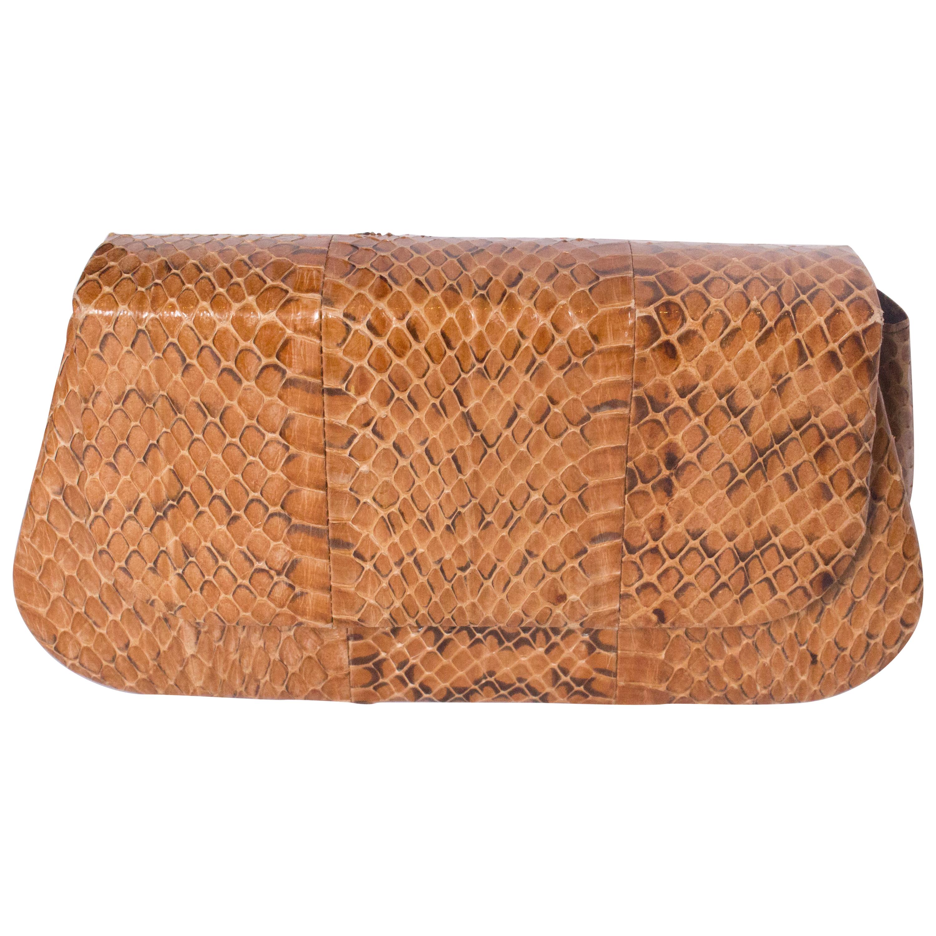 A Vintage 1960s Brown Snakeskin Bag