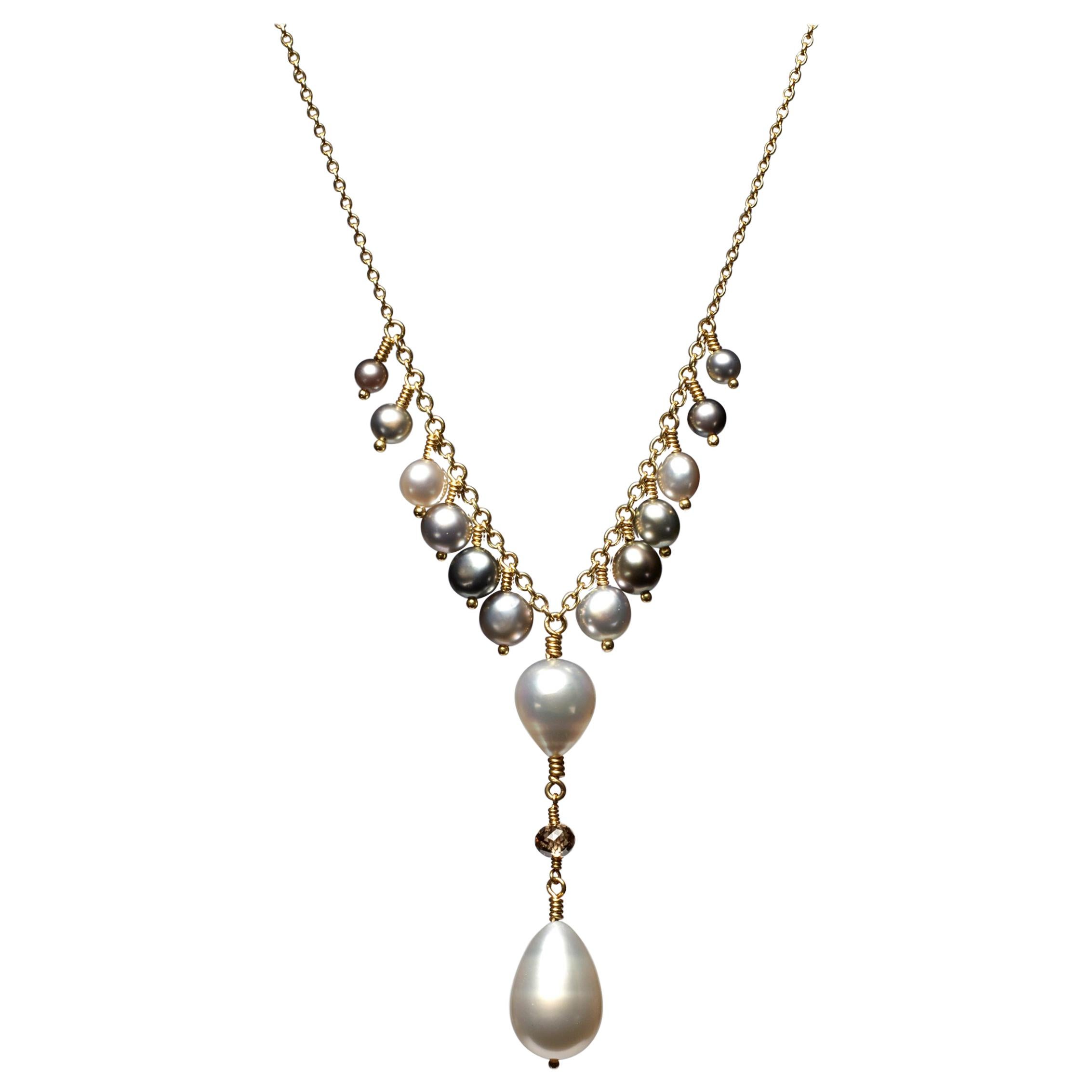 South Sea Keshi Pearl & Diamond 18K Gold Necklace