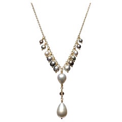 South Sea Keshi Pearl & Diamond 18K Gold Necklace