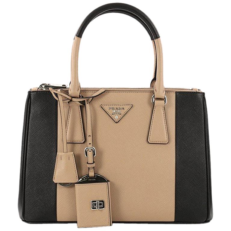 Prada Bicolor Double Zip Lux Tote Saffiano Leather Small