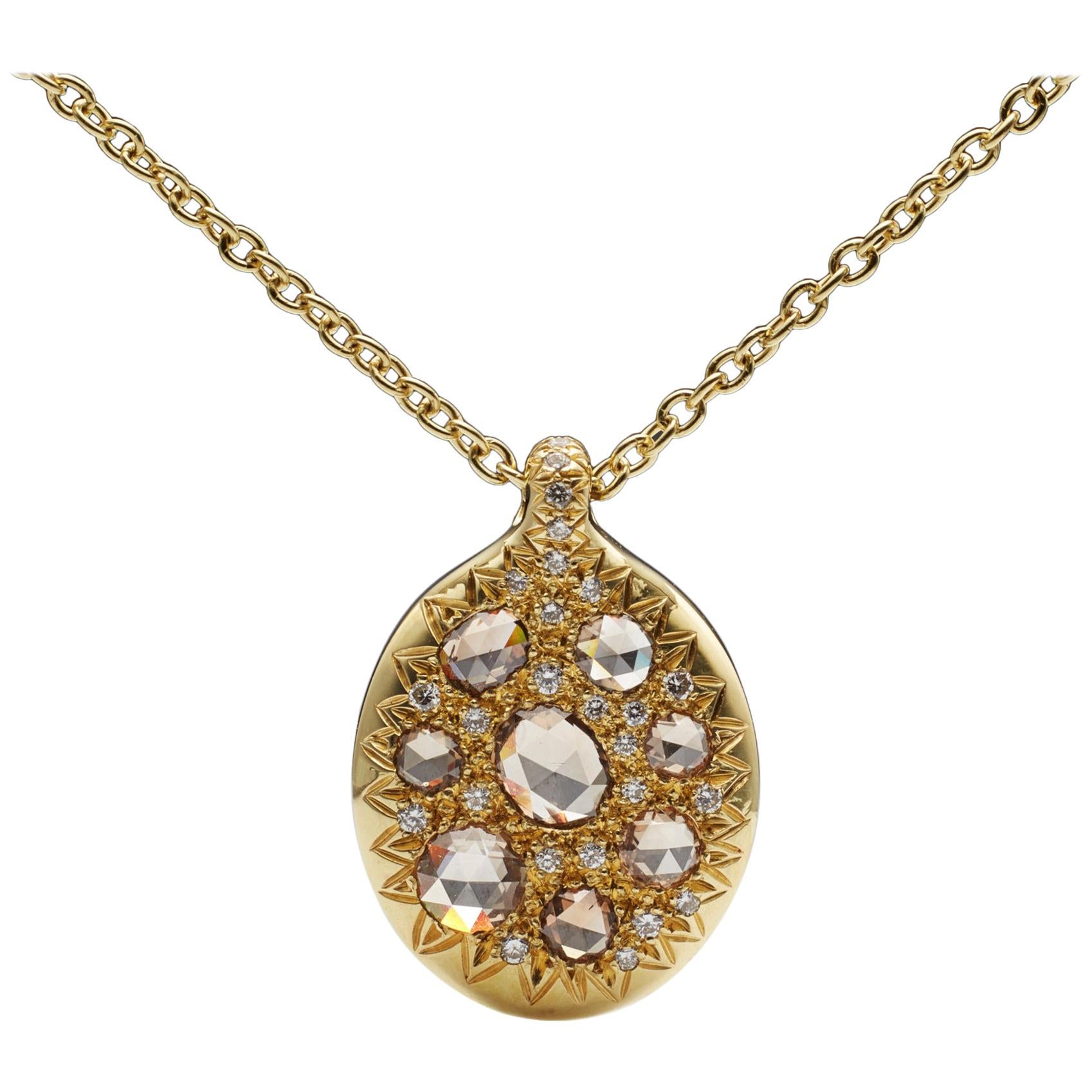 Christopher Phelan Brown Rose Cut Pave Diamond 18K Gold Necklace 