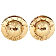 Celine 1990s Gold Plated Globe Clip on Oversized Statement Earrings - 1992