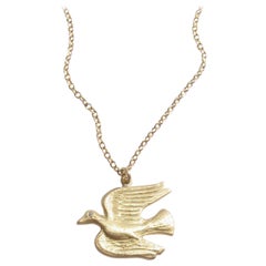 18K Gold And Diamond Flying Dove Pendant Necklace