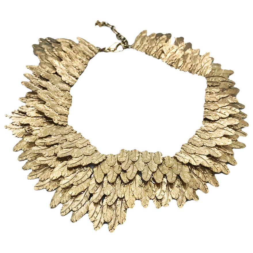 Chanel Gold tone Feather Collar Choker Necklace, 2008   For Sale