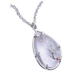 Large Pyrite Quartz Silver Pendant Necklace