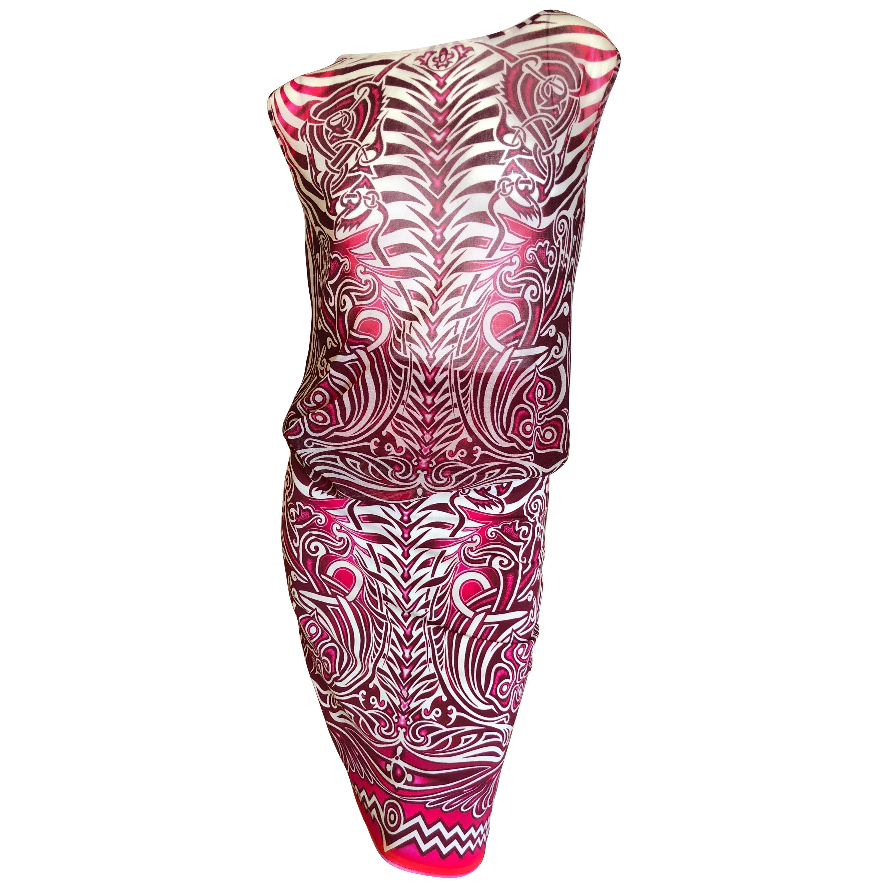 Jean Paul Gaultier Soleil Sheer Maori Tattoo Print Dress For Sale