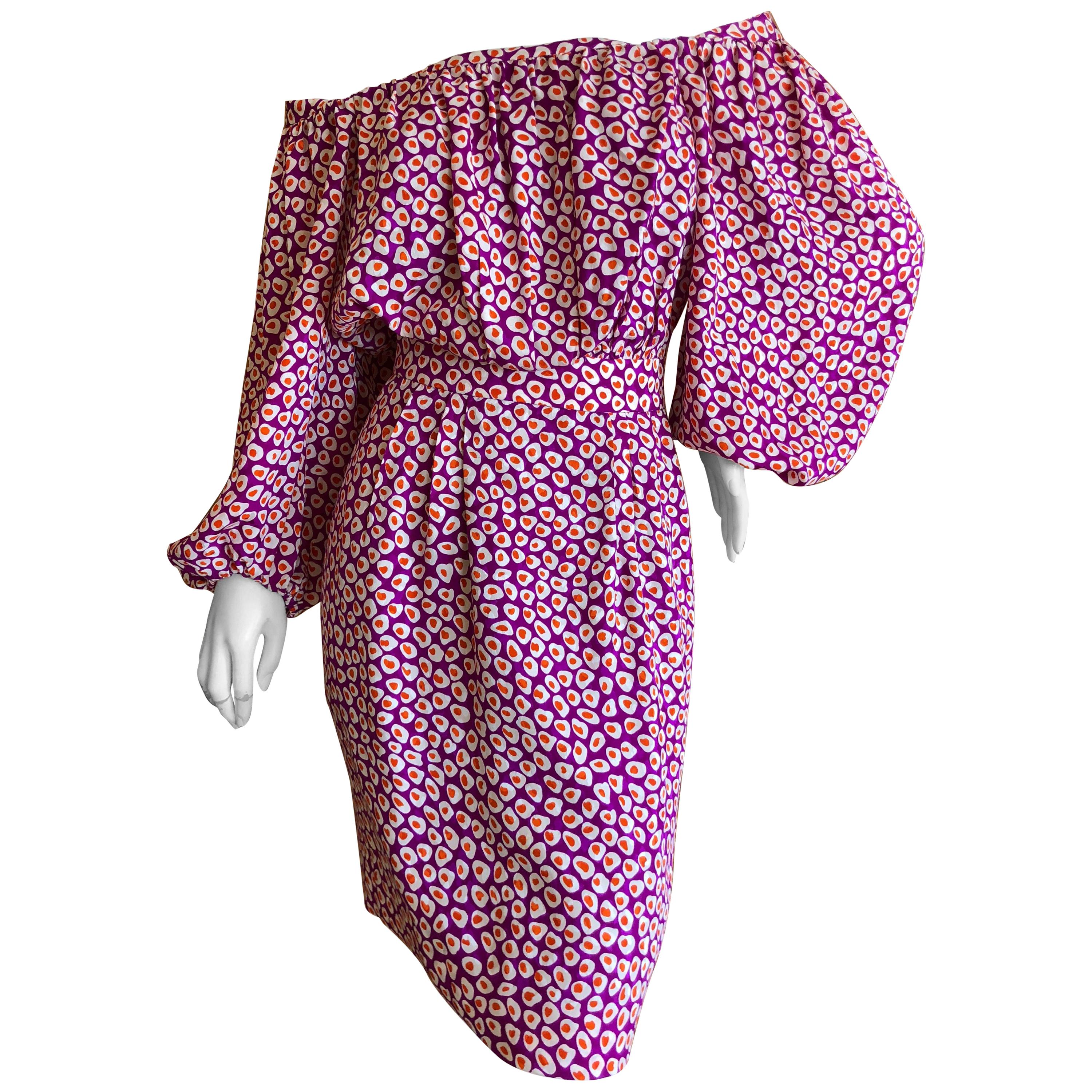 Yves Saint Laurent Rive Gauche 1970's Silk Off the Shoulder Poet Sleeve Dress  For Sale
