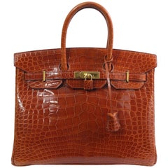 Vintage 1996 Hermes Birkin 35 in Brown Alligator Crocodile. Really Good Condition