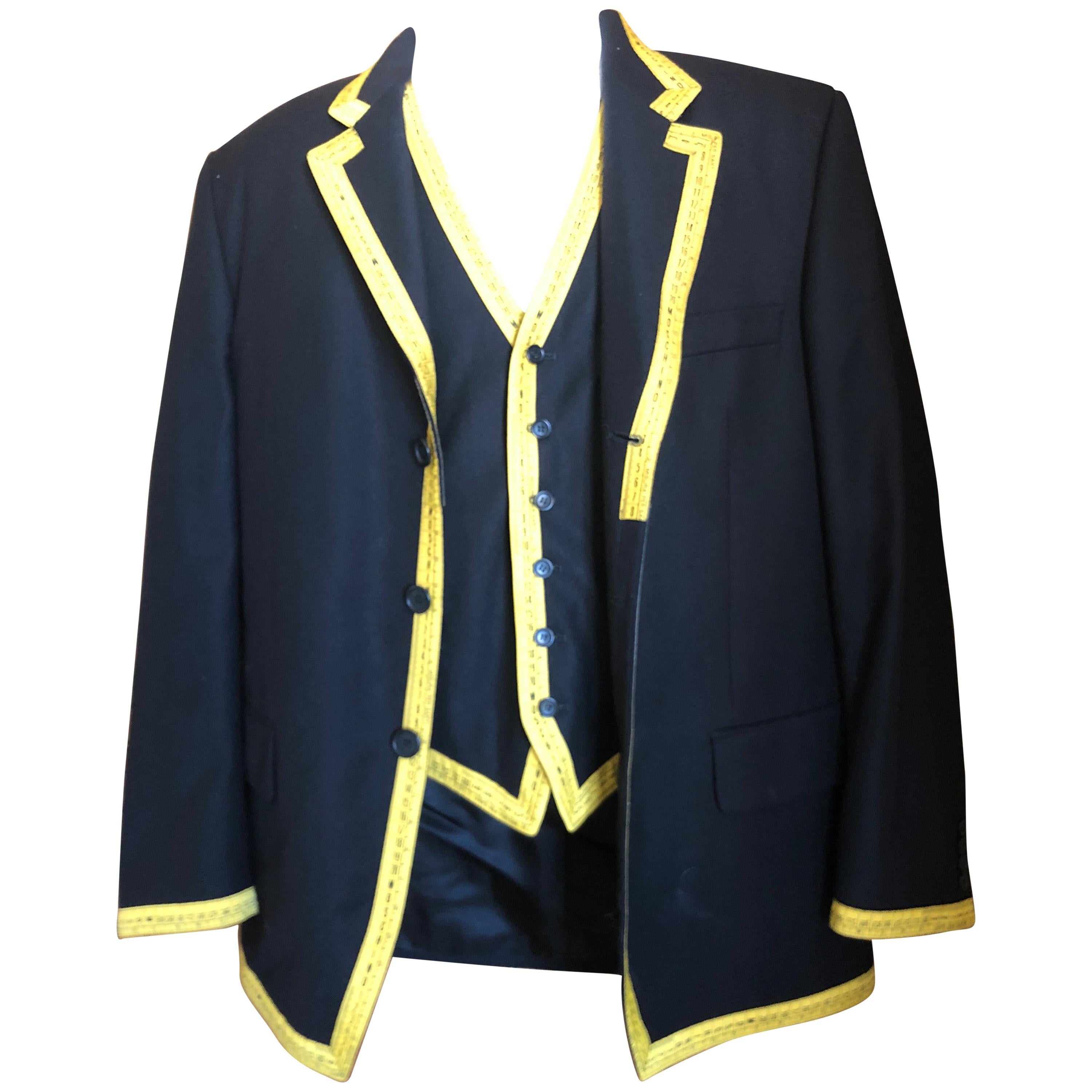 Moschino 1989 Cheap & Chic Iconic Vintage Mens Tape Measure Jacket and Vest For Sale