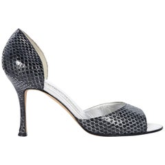 Black & Silver Manolo Blahnik Snakeskin Sandals