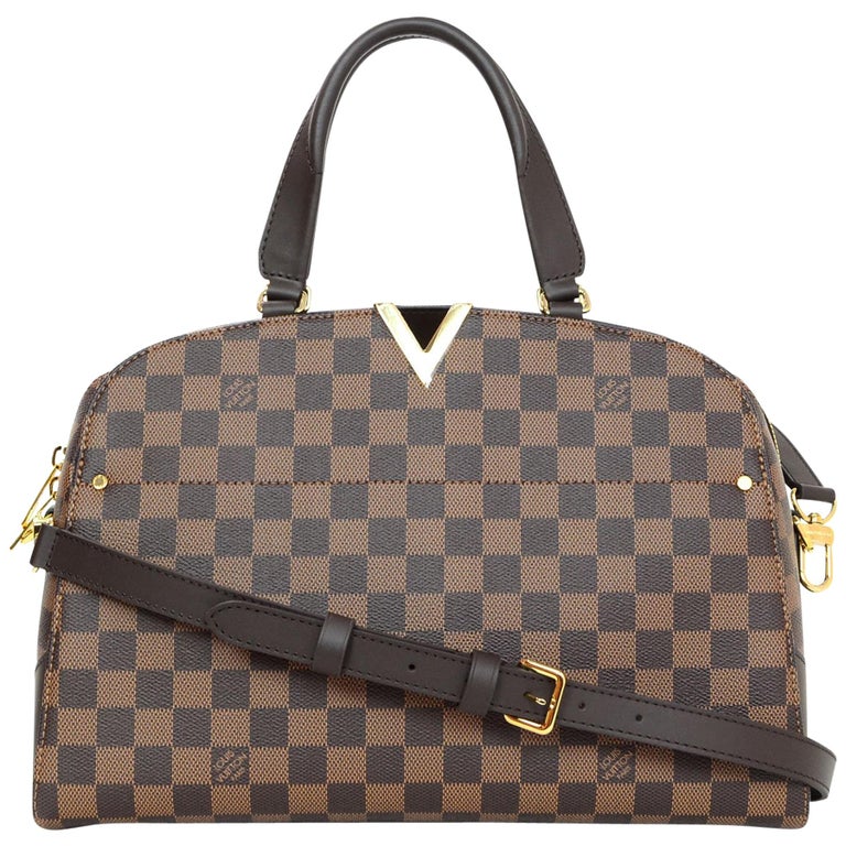 Louis Vuitton Damier Ebene Kensington Bowling Satchel Bag with Box