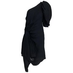 Givenchy black matelassé silk one shoulder cocktail dress 1990s