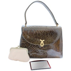 Bellestone Top Handle Alligator Bag with Mirror and Coin Purse, 1950s