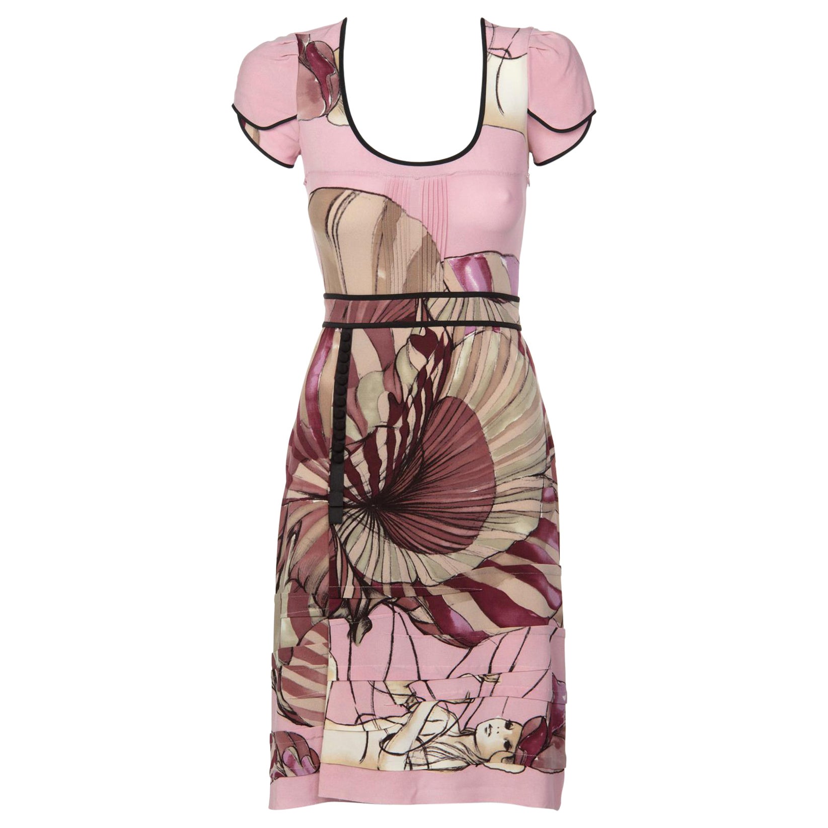 2008 Prada James Jean Fairy Collection Pink Print Silk Dress For Sale