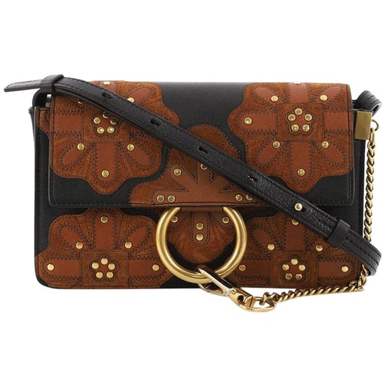Chloe Faye Patchwork Shoulder Bag Studded Leather with Suede Small at ...