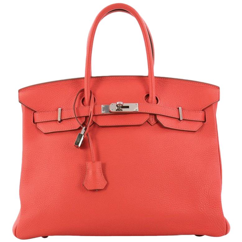 Hermes Birkin Handbag Bougainvillia Red Clemence with Palladium Hardware 35 