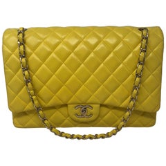 Chanel Yellow Maxi Double Flap Lambskin Bag