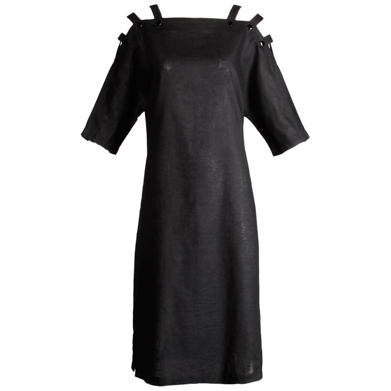 Pierre Cardin Avant Garde Black Cut Out Cage Cold Shoulder Tunic Dress,  1980s For Sale at 1stDibs | black avant garde dress