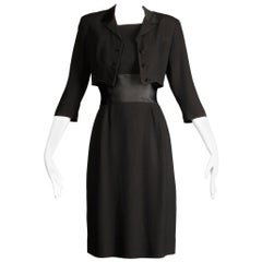 Early 1950s Vintage Black Wiggle Sheath Dress + Matching Cropped Bolero Jacket