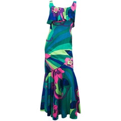 1960s Printed Floral Dress with Ruffled Hem.