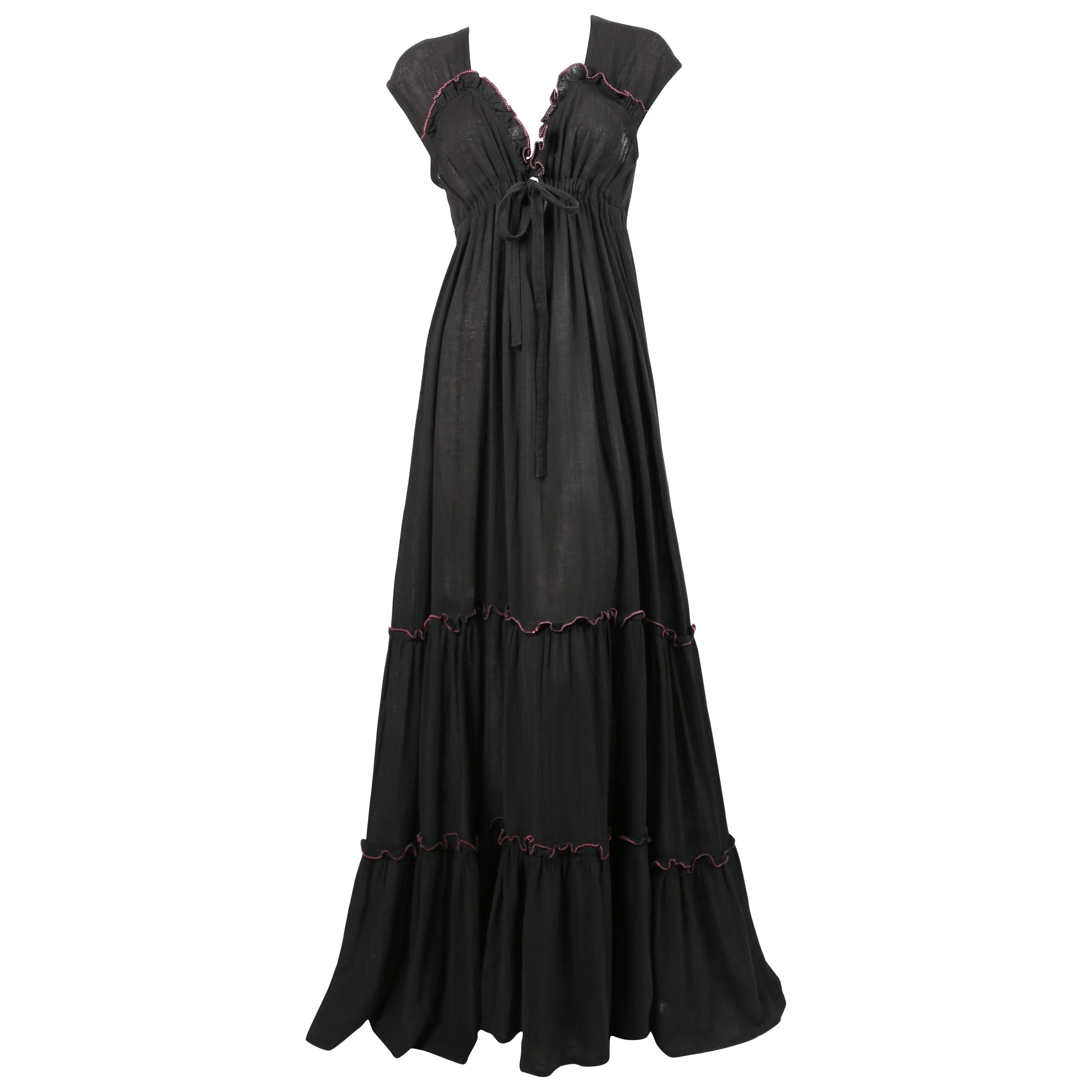 Radley black gauze maxi dress with pink stitching, 1970s For Sale at ...
