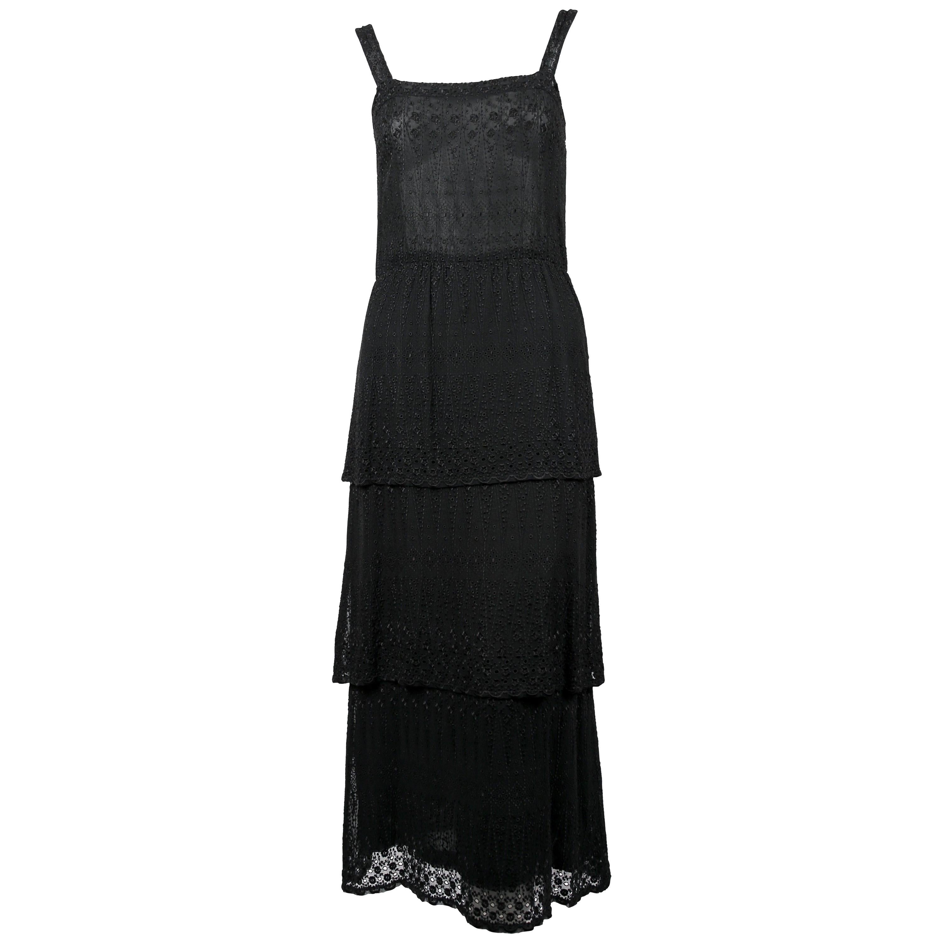1970's TED LAPIDUS couture eyelet dress with tiered hem