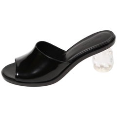 Simone Rocha black patent slide sandals with faceted clear Chandelier heels