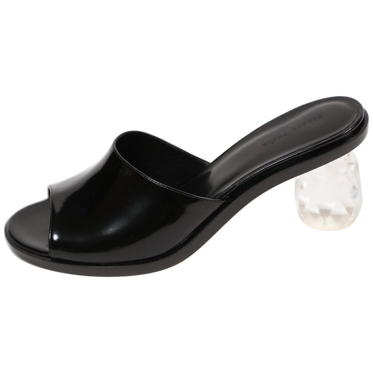 Simone Rocha black patent slide sandals with faceted clear Chandelier