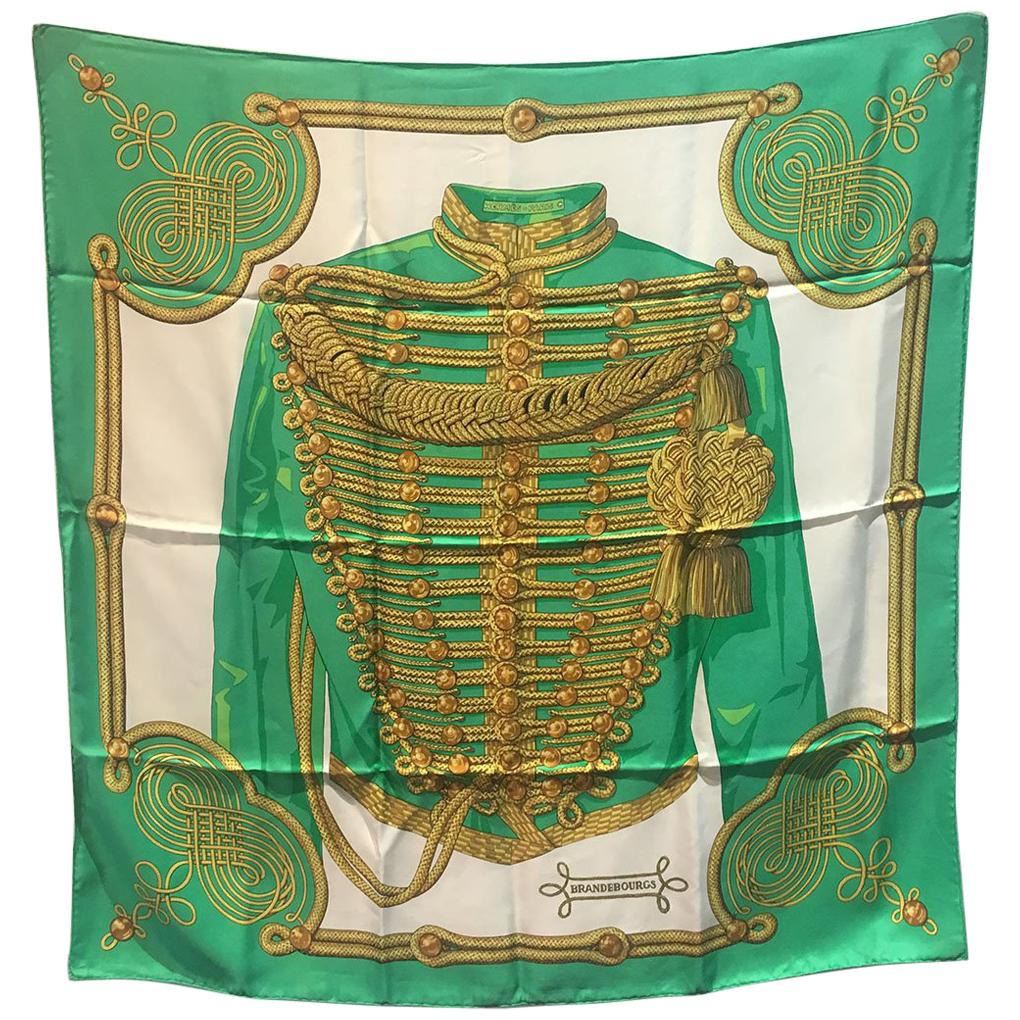 Hermes Vintage Brandebourgs Silk Scarf in Green c1970s