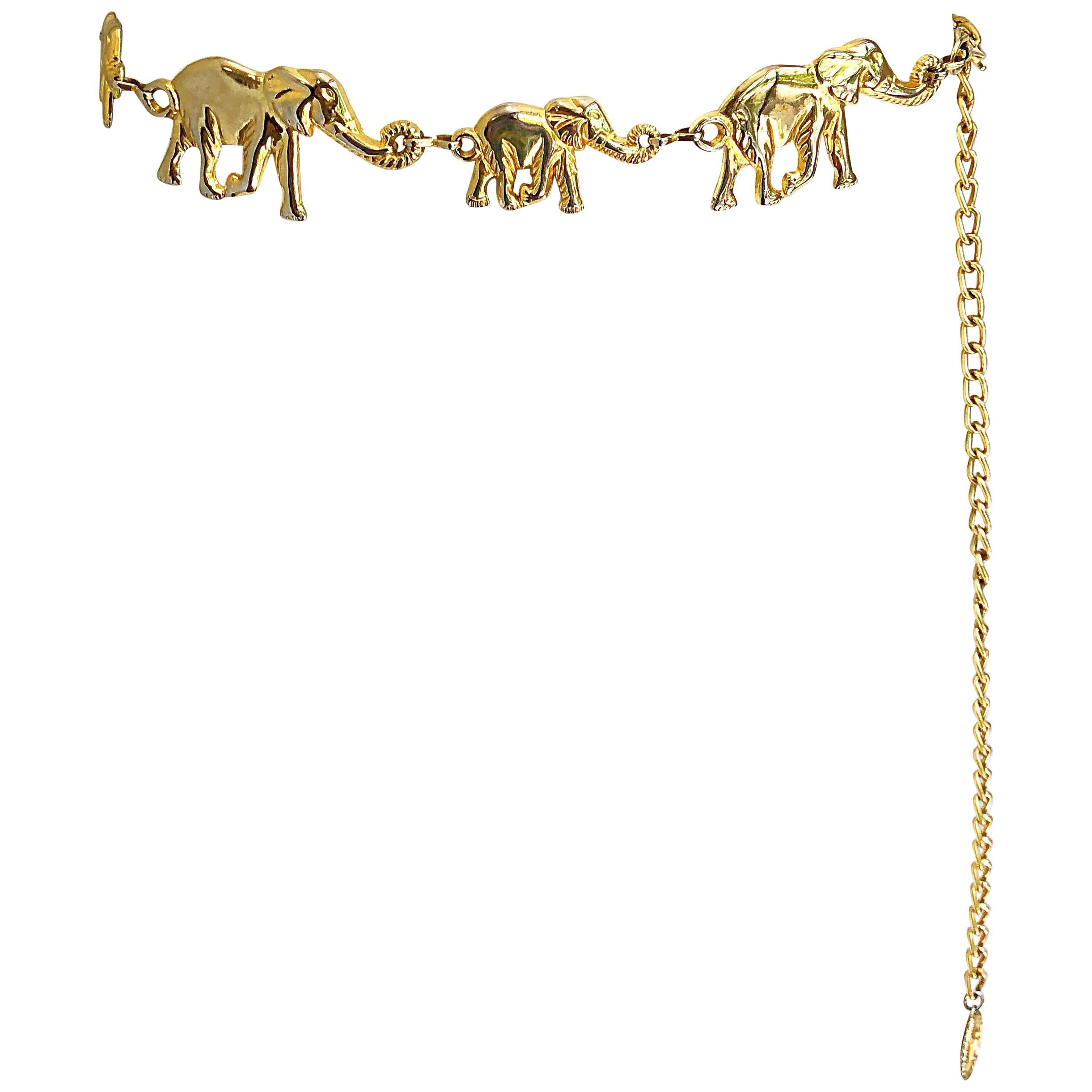 Amazing 1990s Gold Metal Elephant Novelty Vintage 90s Chain Bold Belt / Neclace For Sale