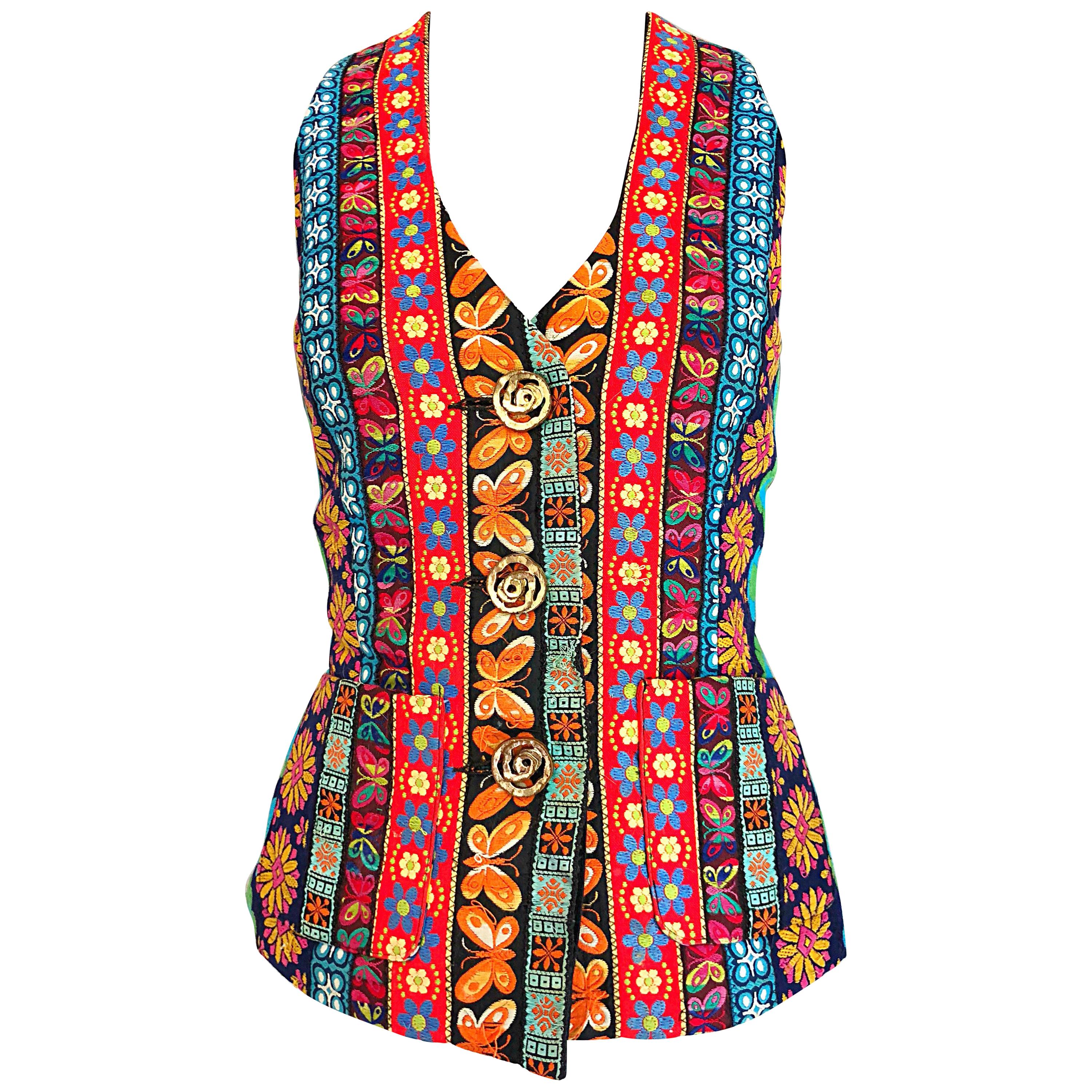 1990s Todd Oldham Butterfly + Flowers Embroidered Vintage 90s Waistcoat Vest