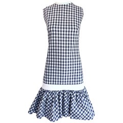 Chic 1960s Carol Rodgers Grey + White Checkered Gingham Flounce Hem 60s Dress