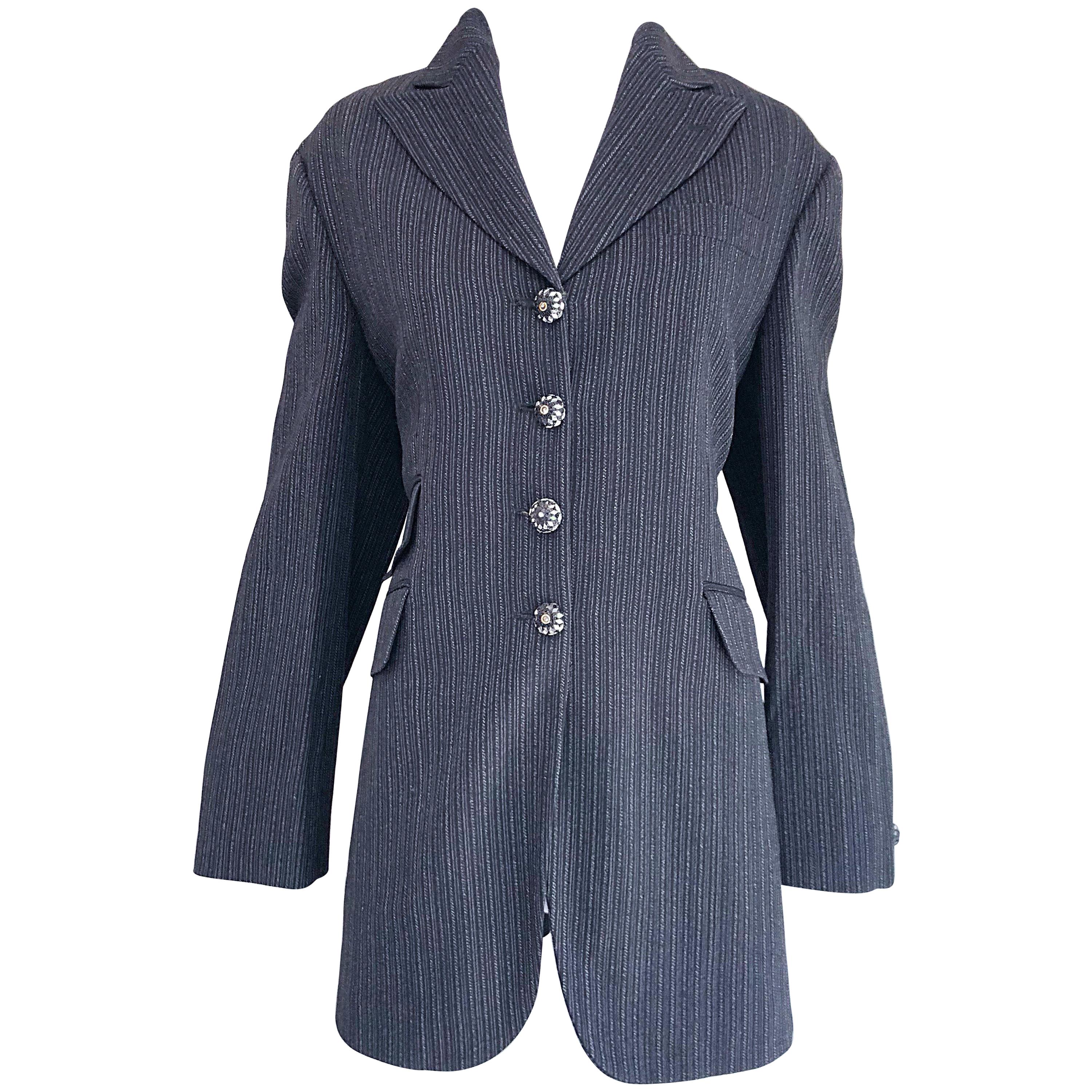 Vintage Romeo Gigli 1990s Size 44 Grey Black Rhinestone 90s Blazer Jacket