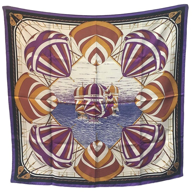 Hermes Vintage Purples and Gold Spinnaker Silk Scarf, circa 1980s For ...