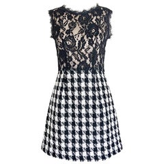Marc Jacobs Early 2000s Black and White Lace Houndstooth Checkered Mini Dress