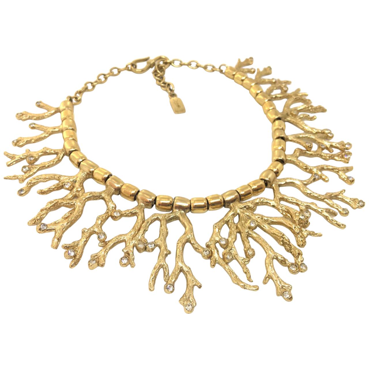 Yves Saint Laurent YSL Goosens Vintage Gold Plated Coral Necklace, 1970s  