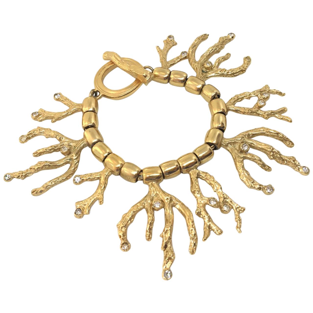 Yves Saint Laurent YSL 1970s Vintage Goosens Coral Gold Plated Bracelet 