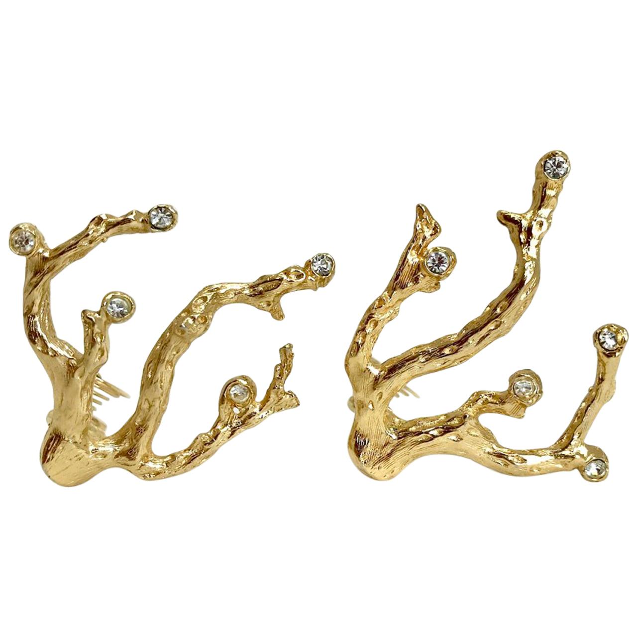 Yves Saint Laurent YSL 1970s Vintage Goosens Coral Gold Plated Earrings 