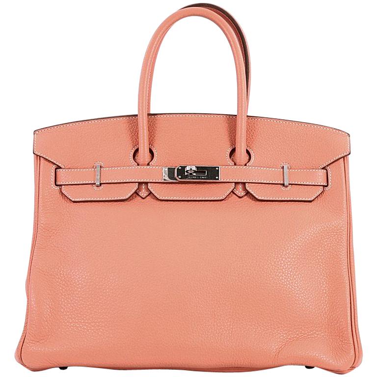 Hermes Birkin Handbag Crevette Pink Clemence with Palladium Hardware 35