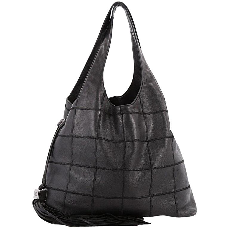 Chanel Square Stitch Tassel Hobo Quilted Leather Large